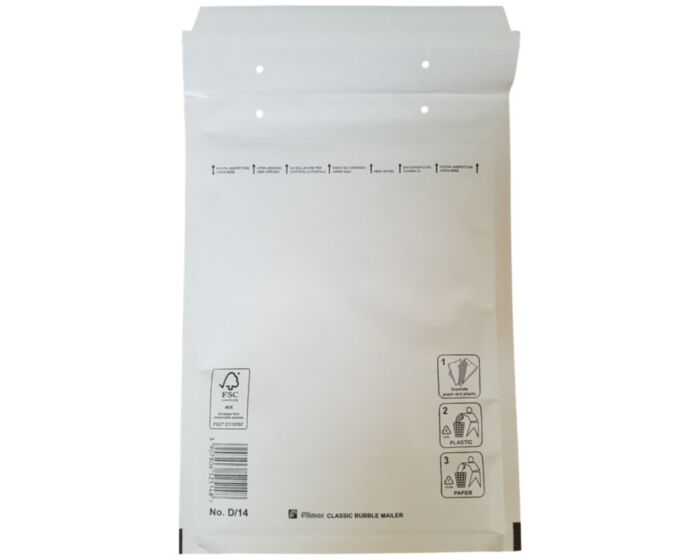 FSC Papier: Witte luchtkussen envelop D-14 tearstrip (A5+), binnenmaat in MM: 180 x 265, is brievenbus geschikt