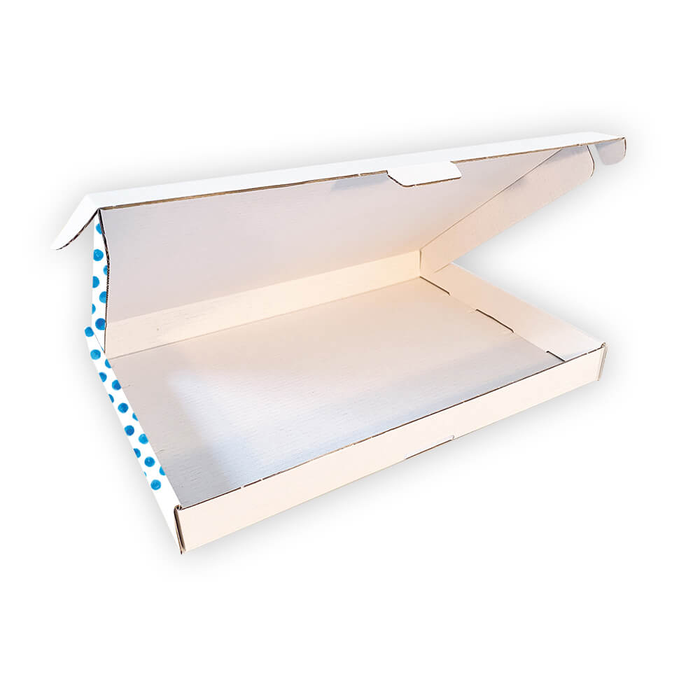 Brievenbusdoos met Bovenklep – A4 – 299 x 213 x 28 mm – Blauwe Bolletjes