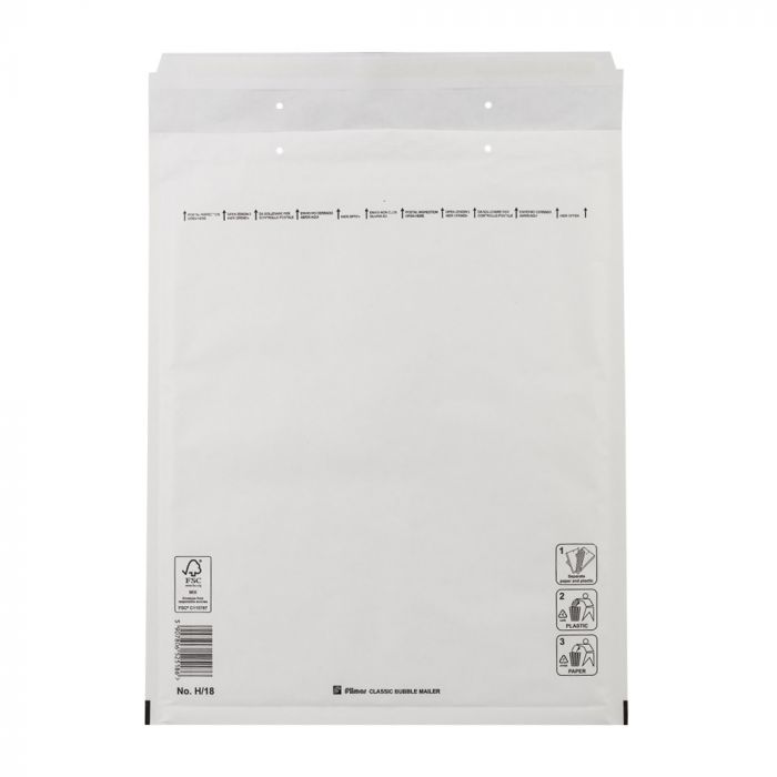 FSC Papier: Witte luchtkussen envelop H-18 tearstrip (EC4) binnenmaat in MM: 270 x 360